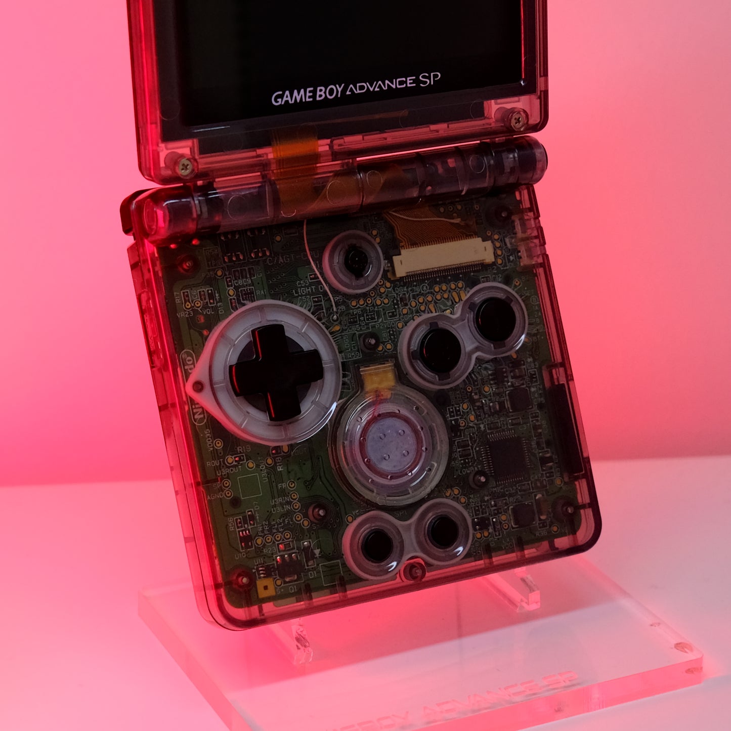 Black Crystal Clear Gameboy Advance GBA SP | IPS M2 Laminated Screen | USB-C Charging Port | New Battery | New Speaker