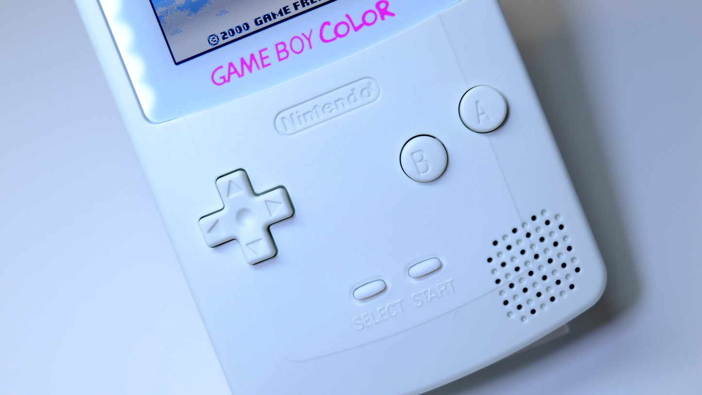White Gameboy Color GBC | OLED Touch Screen | Rechargeable USB-C Battery