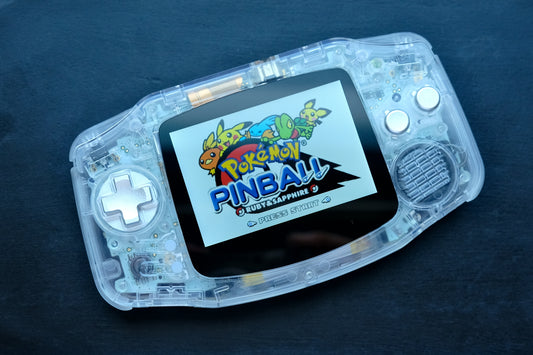 Crystal Clear Modded Game Boy Advance GBA with IPS V5 Screen, Aluminum Buttons, and USB-C Battery