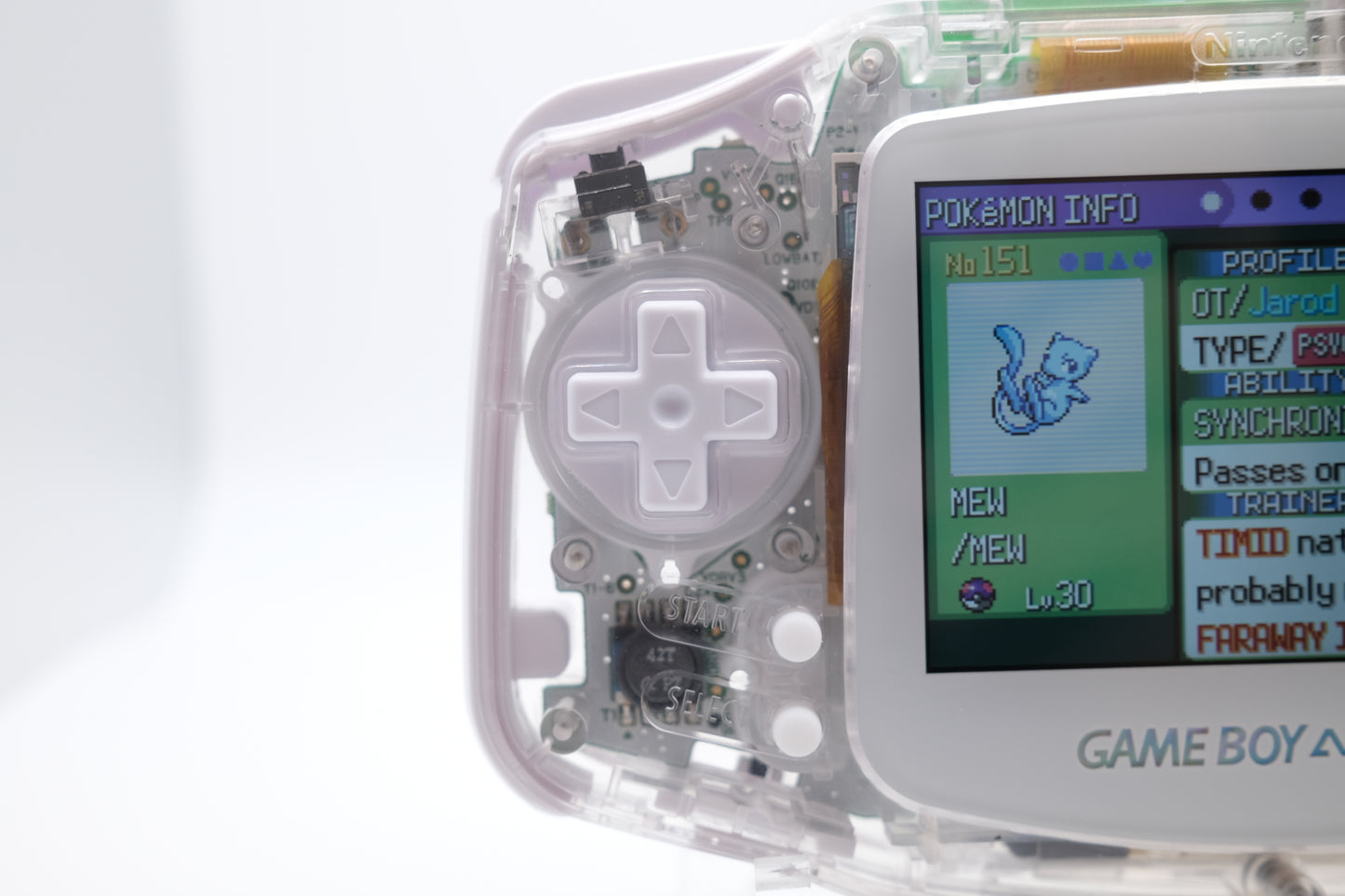 Crystal Clear Gameboy Advance GBA with IPS laminated LCD Screen V3