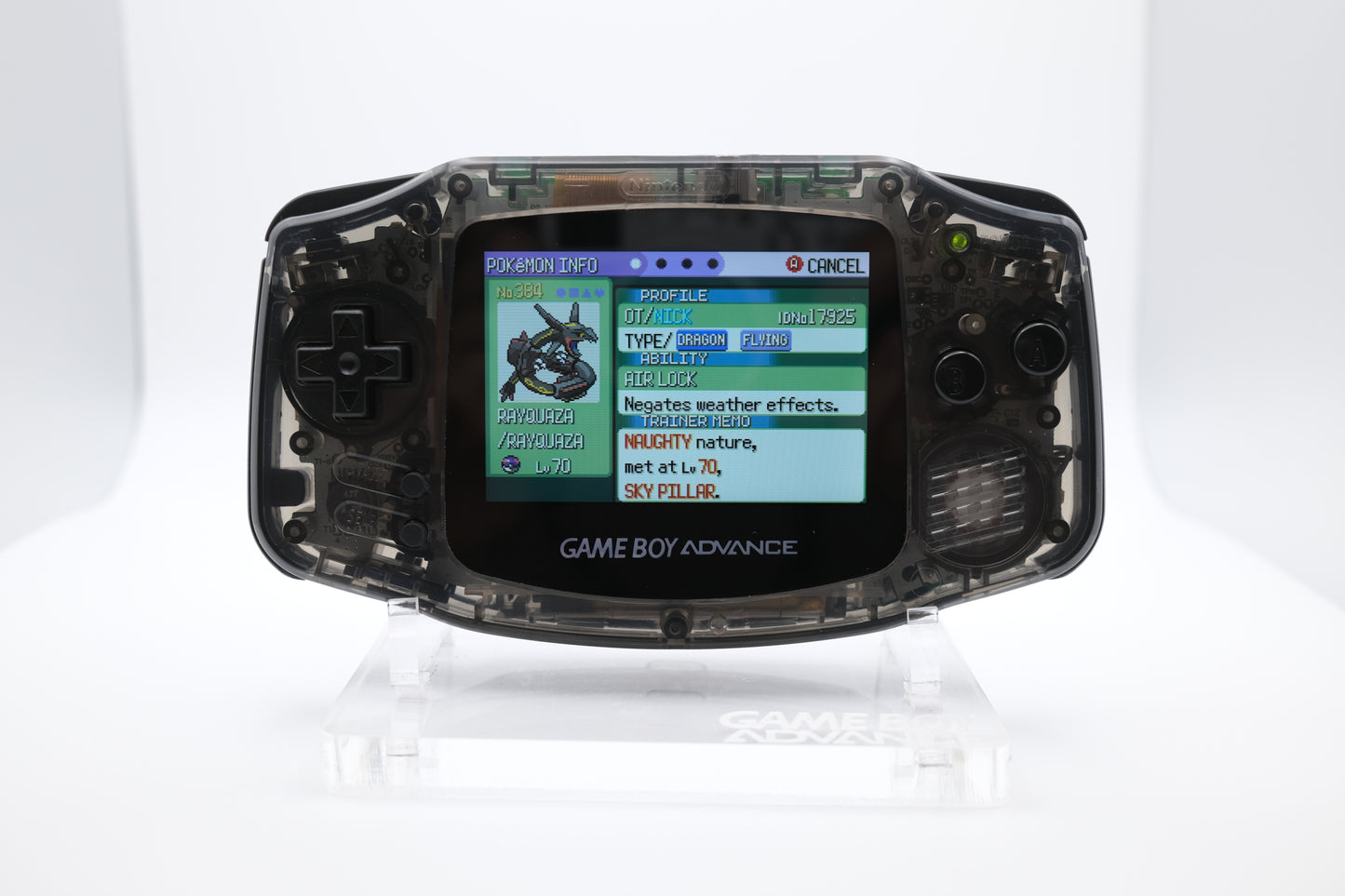 Black Crystal Clear Gameboy Advance GBA with IPS laminated LCD Screen V3