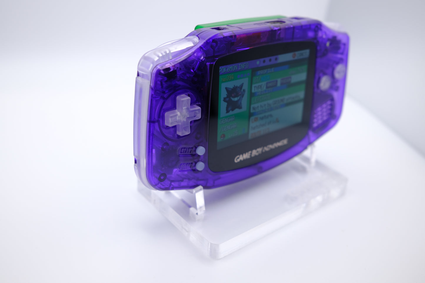 Purple Crystal Clear Gameboy Advance GBA with IPS laminated LCD screen V5