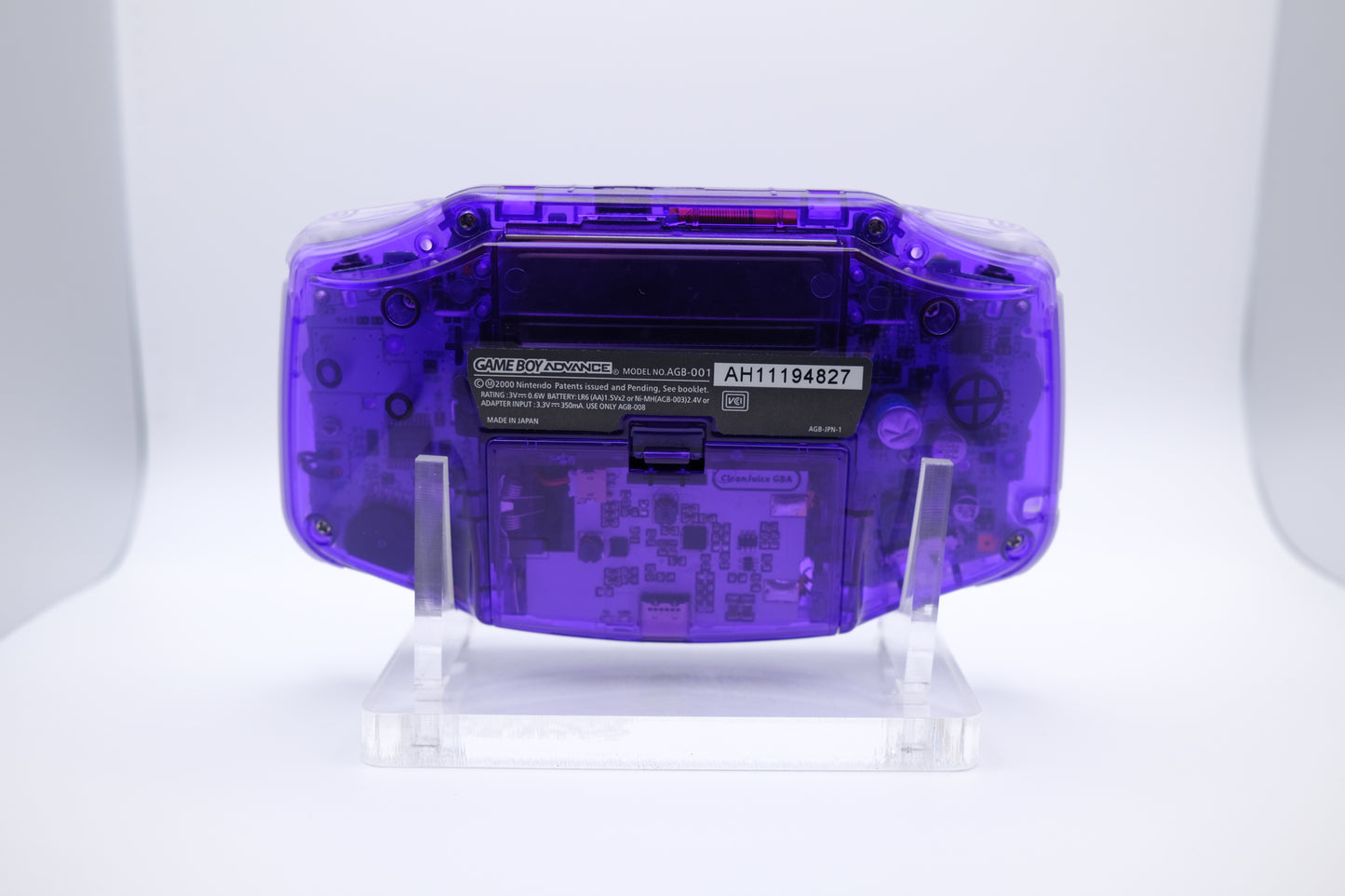 Purple Crystal Clear Gameboy Advance GBA with IPS laminated LCD screen V5