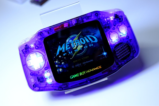 Clear Purple Gameboy Advance GBA | IPS V5 Laminated Screen | Purple LED Buttons | USB-C Rechargeable Battery